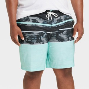 Men's 10" Tropical Print Swim Shorts - Goodfellow & Co™ Aqua Green - 1 of 3