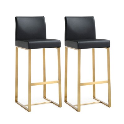 TOV Furniture Denmark Performance Vegan Leather Stool with Gold Base - Set of 2 Black