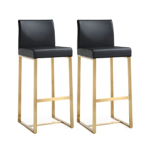 TOV Furniture Denmark Performance Vegan Leather Stool with Gold Base - Set of 2 Black - 1 of 4