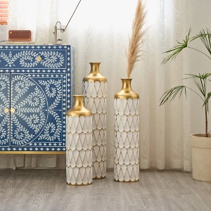 ACEPANO Set of 3 Modern Metal Floor Decorative Vases For Gorgeous Home Decoration-White - 1 of 4
