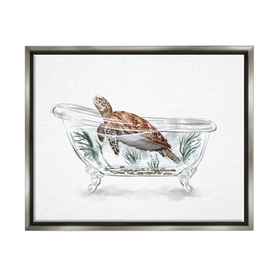 Stupell Industries Turtle Swimming Bathtub Habitat Framed Canvas