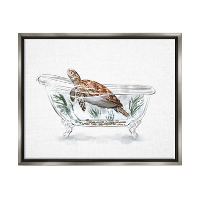 Stupell Industries Turtle Swimming Bathtub Habitat Framed Canvas, 17 X ...