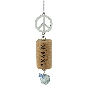 Ganz 5.5" Peace Sign "Peace" Inspirational Faux Gem Accented Wine Cork Christmas Ornament - Green/Brown - 1 of 2