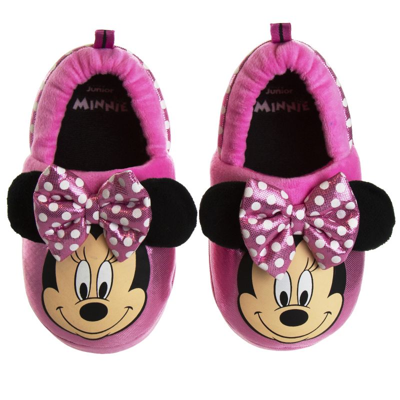 Disney Kids Girl's Minnie Mouse Slippers - Plush Lightweight Warm Comfort Soft Aline House Slippers - Pink Bow Minnie (size 5-12 Toddler/Little Kid), 1 of 9