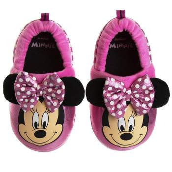 Disney Kids Girl's Minnie Mouse Slippers - Plush Lightweight Warm Comfort Soft Aline House Slippers - Pink Bow Minnie (size 5-12 Toddler/Little Kid)