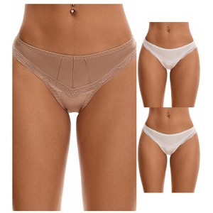 INSPIRE CHIC Women's Satin Silky Hipster Low Waisted Lace Trimmed Briefs 3 Packs - 1 of 4