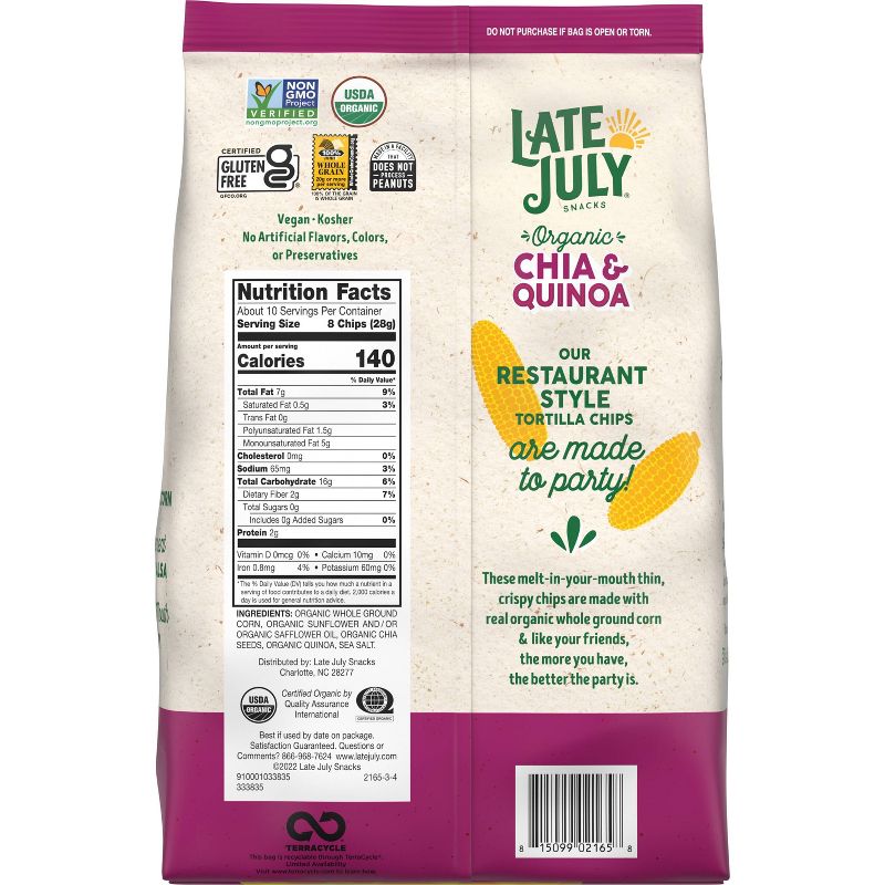 Late July Snacks Thin and Crispy Organic Tortilla Chips with Chia and Quinoa - 10.1oz, 5 of 8