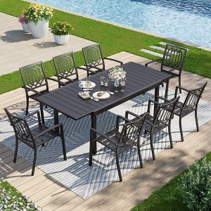 Captiva Designs 9pc Outdoor Patio Adjustable Steel Rectangle Dining Table & Metal Stackable Chairs - 1 of 4