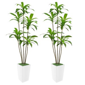 Artificial Dracaena Tree, Faux Dracaena Tree with Tall White Planter, Ideal for Home Decor and Housewarming Gift - 1 of 4