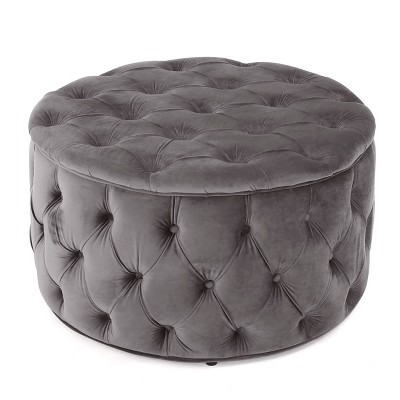 NicBex Modern 29.5" Round Ottoman Velvet Footstools with Button Tufted Top for Bedroom and Living Room