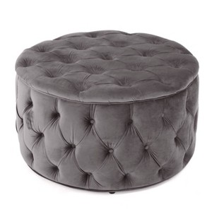 NicBex Modern 29.5" Round Ottoman Velvet Footstools with Button Tufted Top for Bedroom and Living Room - 1 of 4