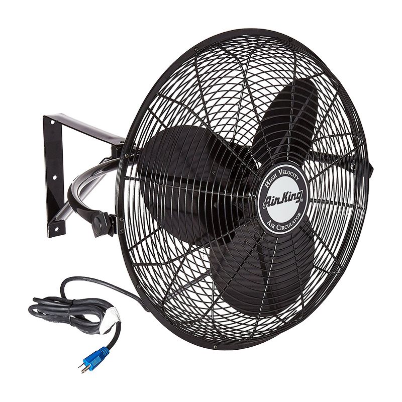 Air King 20 Inch 1/6 Horsepower 3-Speed 90-Degree Adjustable Angle Non-Oscillating Enclosed Workshop Home Garage Steel Wall Mounted Fan, Black, 1 of 7