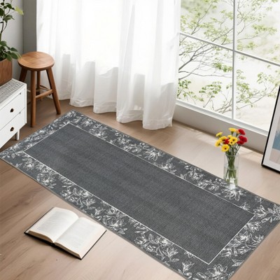 Floral Bordered Rugs for Living Room Bedroom Soft Washable Low Pile Non-Slip Modern Rug