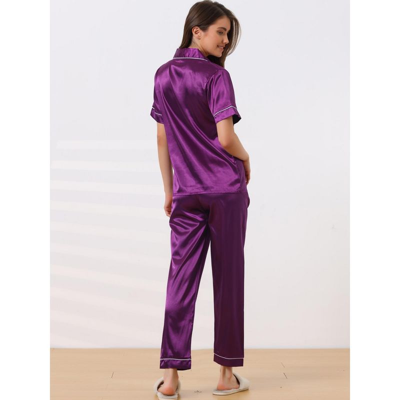 cheibear Women's Buton Down Sleepwear with Pants Nightwear Lounge 2-Pc Pajama Set, 3 of 6