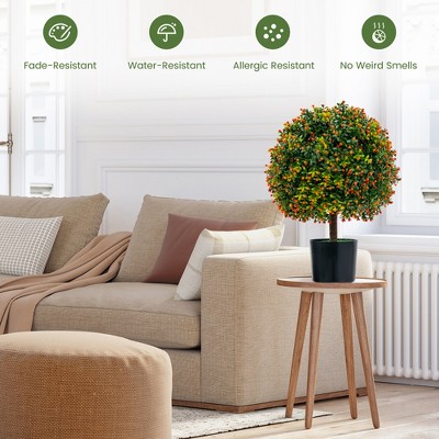 22'' Artificial Boxwood Topiary Ball Tree with Orange Fruits in Cement Pot
