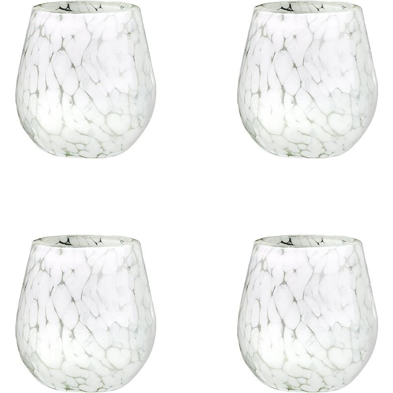Amici Home Carmen Stemless Wine Glasses, Set of 4, Artisan Handmade Mexican, Tabletop Serveware, Marbled Finish, Clean White Hues,16-Ounce, 1 of 4