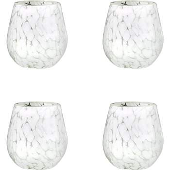 Amici Home Carmen Stemless Wine Glasses, Set of 4, Artisan Handmade Mexican, Tabletop Serveware, Marbled Finish, Clean White Hues,16-Ounce