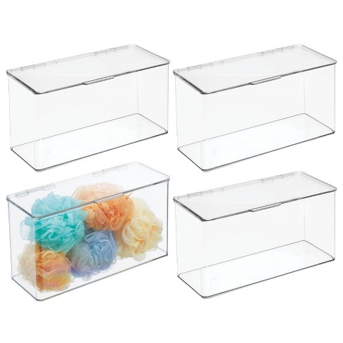 mDesign Plastic Bathroom Vanity Storage Organizer Bin Box with Hinged Lid,  Clear