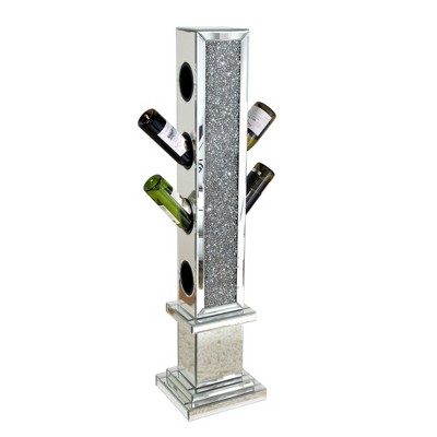 SEVOBAL Wine Racks Crushed Diamond Floating Mirrored Wine Bottle Holder with Modern Display Design, Silver, 11.81"*10.24"*49.61"