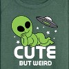 Women's - Instant Message - Alien Cute But Weird Lightweight French Terry Wide Neck Long Sleeve Graphic Shirt - 2 of 4