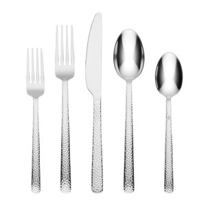 Cambridge Silversmiths 20pc Henrietta Hammered Mirror Flatware Set: Stainless Steel Silverware Service for 4, Modern Style - 1 of 3