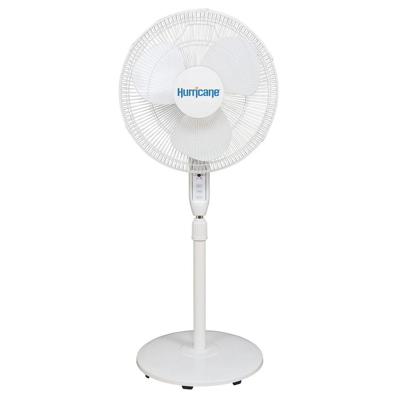 Hurricane Supreme 16 Inch 90 Degree Oscillating Indoor 3 Speed Pedestal Floor Stand Fan with Adjustable Height and Remote Control, White, 1 of 8