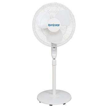 Hurricane Supreme 16 Inch 90 Degree Oscillating Indoor 3 Speed Pedestal Floor Stand Fan with Adjustable Height and Remote Control, White