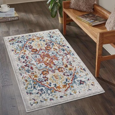 Area Rug Vintage Medallion Rugs for Living Room Bedroom Soft Floral Throw Carpet Low Pile Stain Resistant Indoor Rug