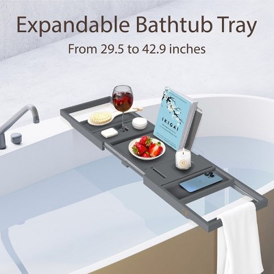 Adjustable Gray Bamboo Freestanding Bathtub Tray Caddy
