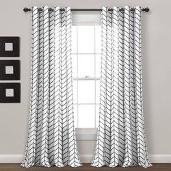 84x52 Milo Linen Window Curtain Panels Slate Blue/Off White - Lush Décor: Modern Light Filtering Drapes, Grommet Top