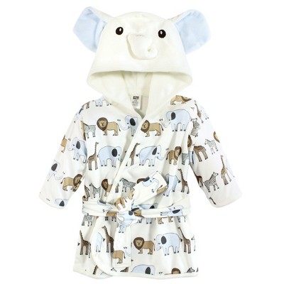 Hudson Baby Unisex Baby Cotton Rich Bathrobe, Cream Elephant Safari, 0-9 Months
