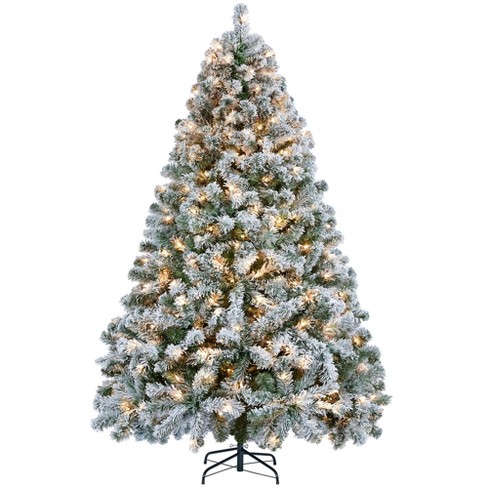 antsku 6ft flocked christmas tree prelit, frosted christmas tree with snow  and lights, artificial christmas tree