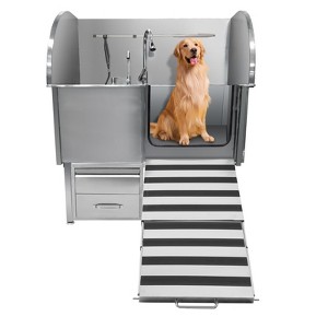 Dog Bath Tub, Dog Washing Station Stainless Steel - Leak-Proof Grooming Tub with Folding Ramp Non-Slip Grate Faucet Sprayer Drain Kit - 1 of 4