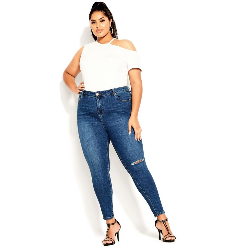 Women's Plus Size Asha Spirit Crop Jean - mid denim | CITY CHIC, 1 of 6