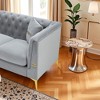 Mocamel Velvet Chesterfield Sofa - Mid-Century Modern 3-Seater with Gold Legs, Light Grey - 4 of 4