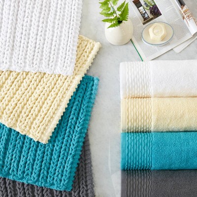 Soft White Cotton Chenille Chain Stitch 20x30 Bath Rug