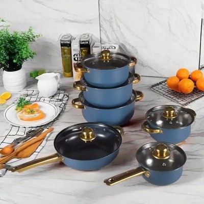 LunaLulinlk blue12 Piece Stainless Steel Cookware Set, Assorted Colors Non-Stick Cookware Set