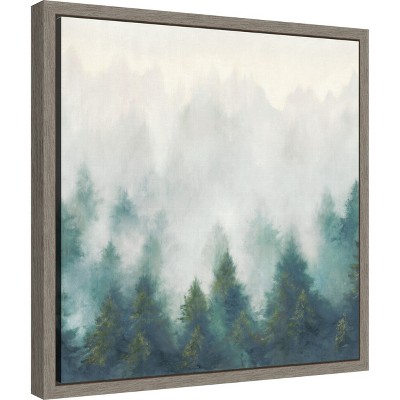 Misty Forest Landscape Gray and Green Canvas Print