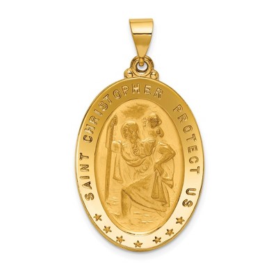 Black Bow Jewelry 18k Yellow Gold Oval St. Christopher Medal Pendant, 20 x 37mm