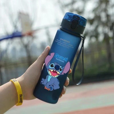 Stitch Water Bottle with Flip Top Lid and Carry Lanyard Dark Blue 560ml
