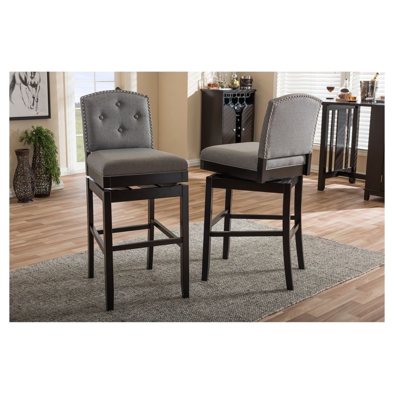 Set of 2 Ginaro Modern and Contemporary Fabric Button Tufted Upholstered Swivel Barstools - Gray - Baxton Studio, 5 of 6