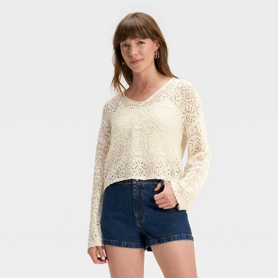 Women's Open Stitch V-Neck Pullover Sweater - Universal Thread™