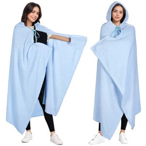 Catalonia Women Hooded Wearable Blanket Cape Cardigan Cloak Wrap Shawls Snuggy Fuzzy Fleece Cape with Hand Pockets, Woman Cozy Gift Plush Throw Wrap - 1 of 4