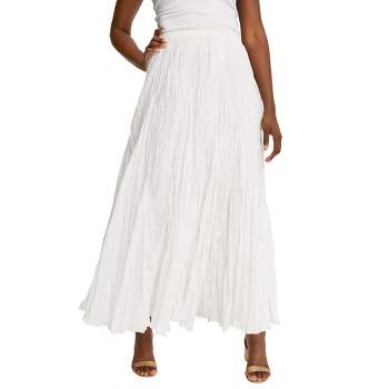 Jessica London Women's Plus Size Elastic Waist Cotton Flowing Maxi Crinkled Skirt