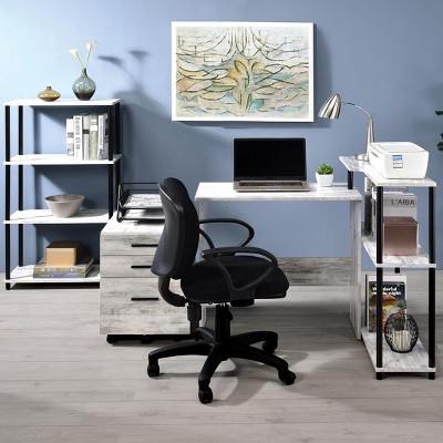 INFURNIC Writing Desk L-Shaped Desk with Attached Storage Shelf and Sturdy Metal Frame for Office, White, 32"*39"*34"
