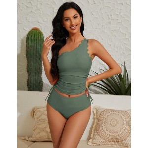 Clearlove Summer Womens Two Piece High Waisted Swimsuits for Women Tummy Control Ruffle Flounce Bikini Set - 1 of 4