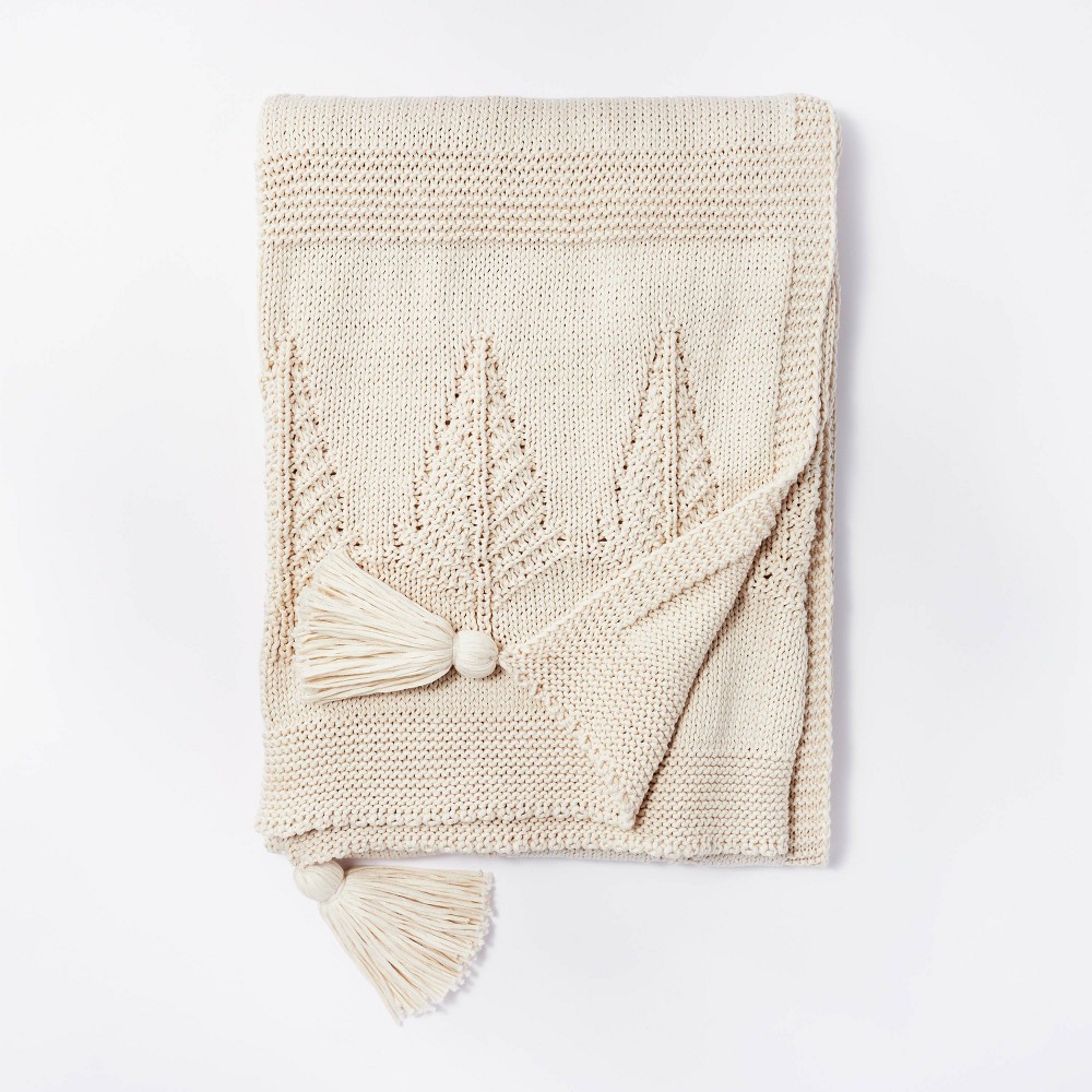 Knitted Tree Christmas Throw Blanket Cream - Threshold designed with Studio McGee