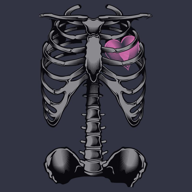 Women's Lost Gods Halloween Skeleton Rib Cage Heart T-Shirt, 2 of 5