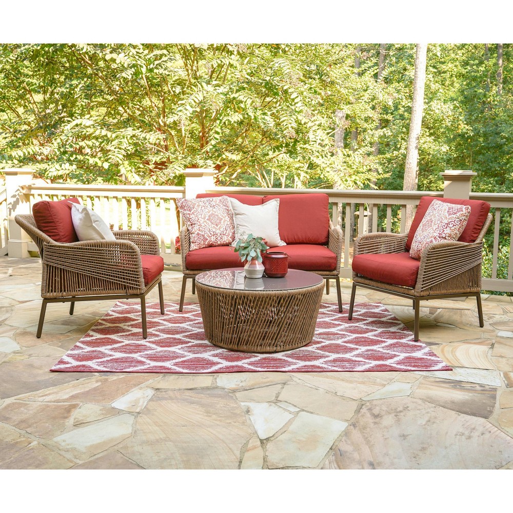 Terrell 4pc Wicker Patio Seating Set - Red - Leisure Made