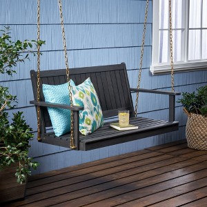 Wooden Porch Swing, Outdoor Patio Accent Furniture, Outdoor Bench Swing Chair With Hanging Chains - 1 of 4